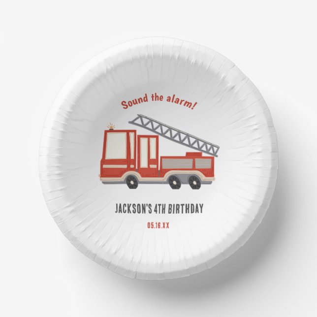 Sound The Alarm Firetruck Birthday Party Paper Plate (Front)