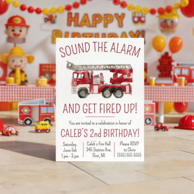 Sound the Alarm & Get Fired Up Fire Truck Birthday Invitation (Creator Uploaded)