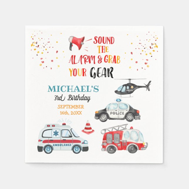 Sound the alarm & Grab your gear 3rd Birthday Napkin (Front)