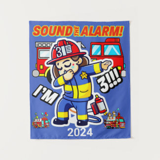 Sound The Alarm Im 3 Dabbing Firefighter Birthday Tapestry