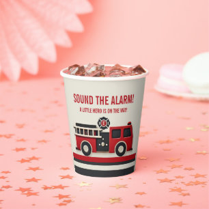 Sound the Alarm Minimalist Firefighter Baby Shower Paper Cups