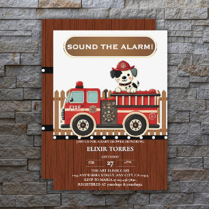 Sound the Alarm! Modern Firetruck Baby Shower Invitation