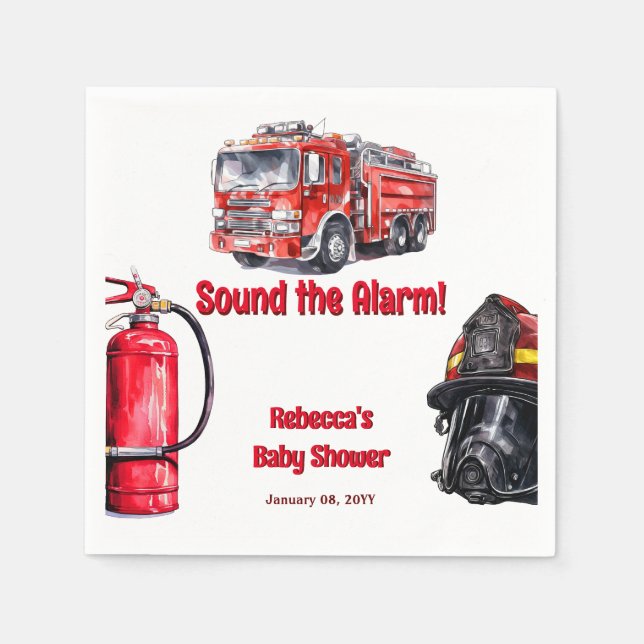 Sound the Alarm Red Fire Truck Boy Baby Shower  Napkin (Front)