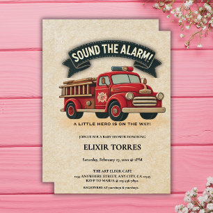 Sound the Alarm! Vintage Firetruck Baby Shower Invitation
