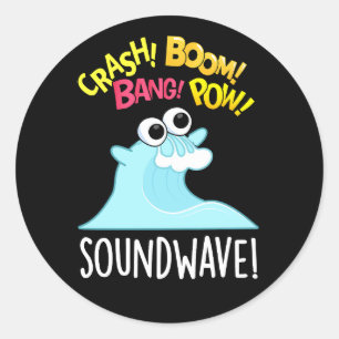 Sound Wave Funny Ocean Pun Dark BG Classic Round Sticker