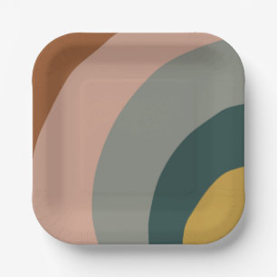 Sound Waves Minimal Pattern in Boho Earth Tones Paper Plate