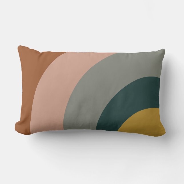 Sound Waves Pattern in Rust, Mustard, Blush, Grey Lumbar Pillow (Front)