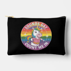 Sounds Gay Count Me In Unicorn Rainbow LGBTQ Accessory Pouch