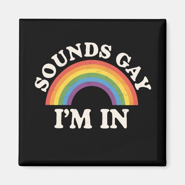 Sounds Gay I'm In Funny LGBTQ Pride Rainbow Magnet (Front)