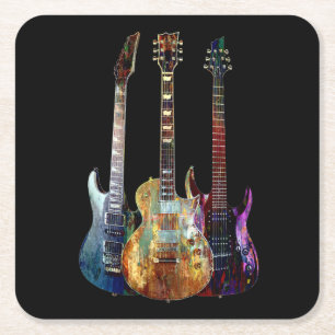 Sounds of music. Colorful guitar Square Paper Coaster