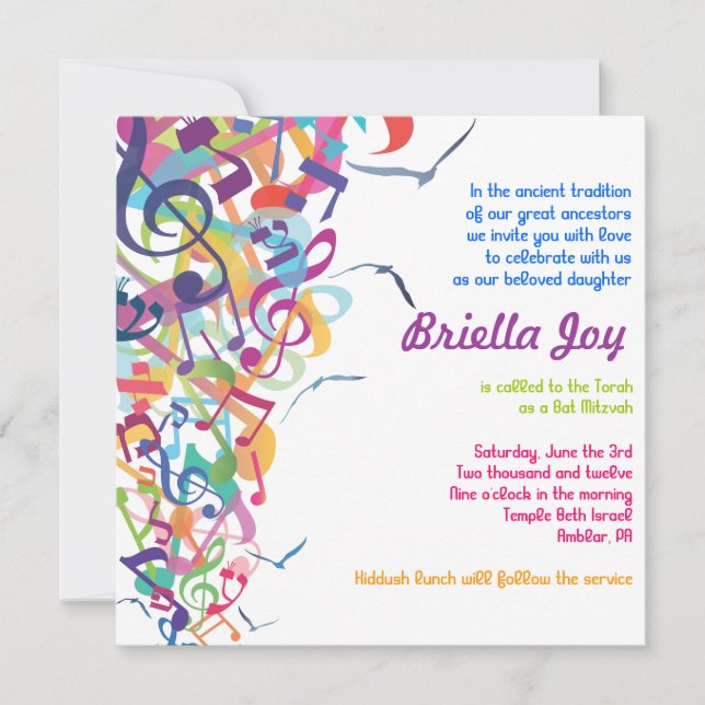 SOUNDS OF THE TORAH Bat Bar Mitzvah Invitation (Front)