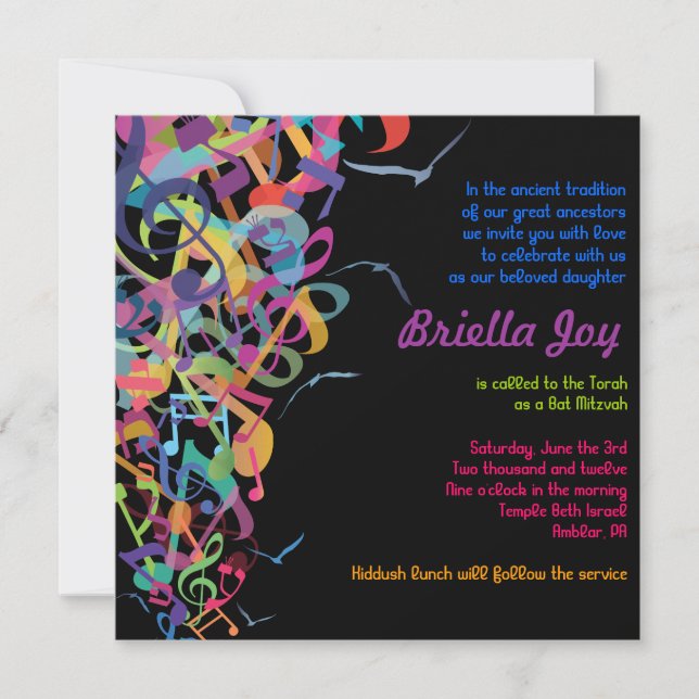 SOUNDS OF THE TORAH Bat Bar Mitzvah Invitation (Front)