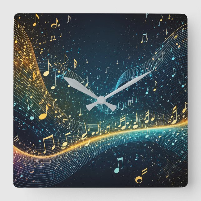 Soundwaves & musical notes design wall clock (Front)