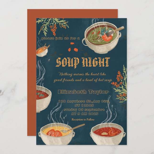 Soup Night Dinner Party Invitations (Devant / Derrière)
