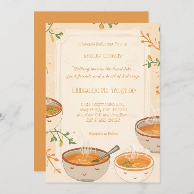 Soup Night Dinner Party Invitations (Devant / Derrière)