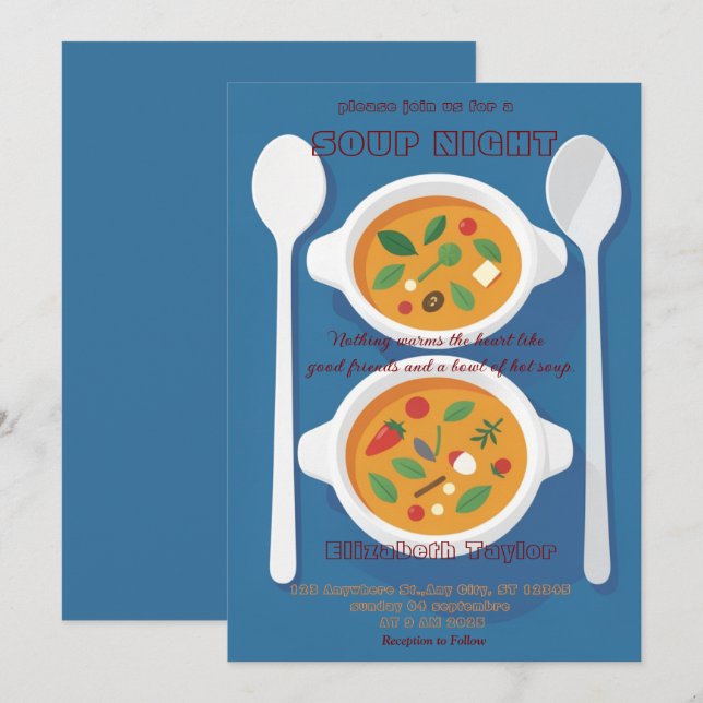Soup Night Dinner Party Invitations (Front/Back)