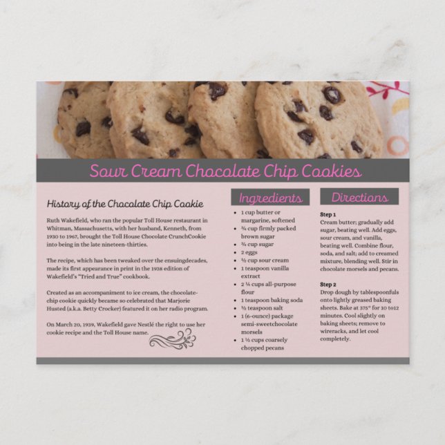 Sour Cream Chocolate Chip Cookies Postcard (Front)