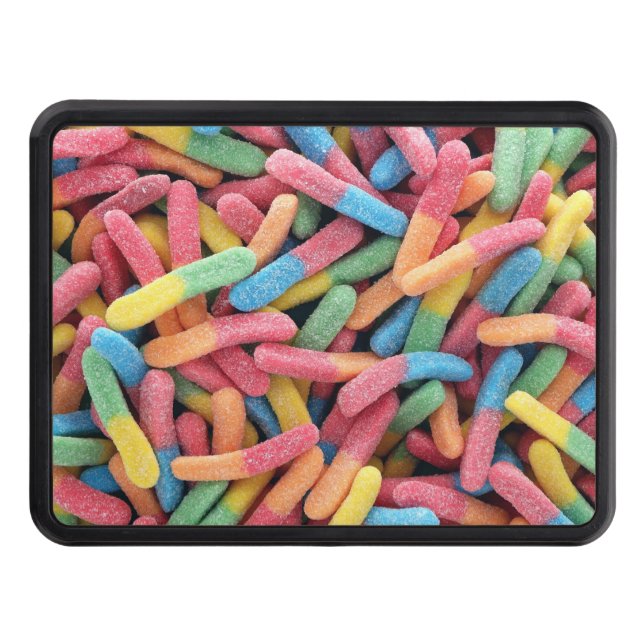 Sour Gummy Worms Candy Fun Colourful Trailer Hitch Cover (Front)