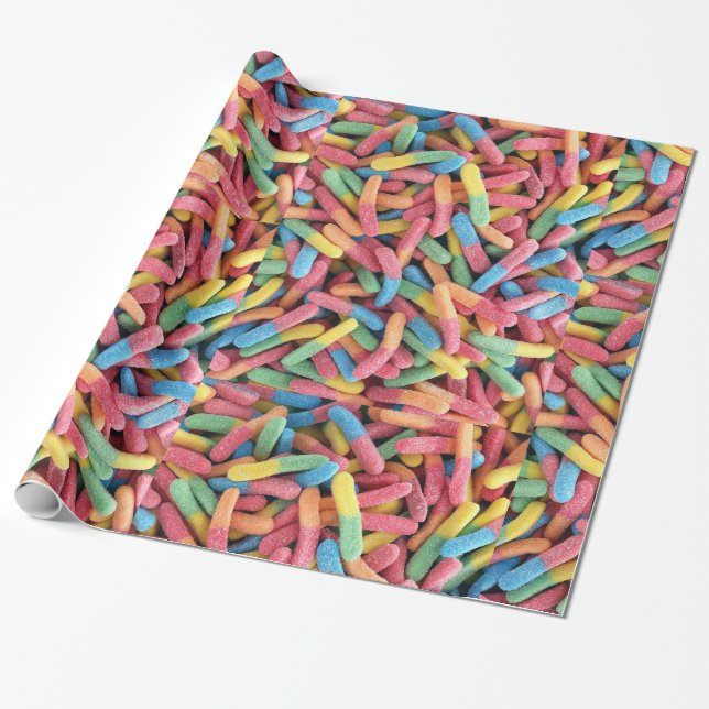 Sour Gummy Worms Photo Wrapping Paper (Unrolled)