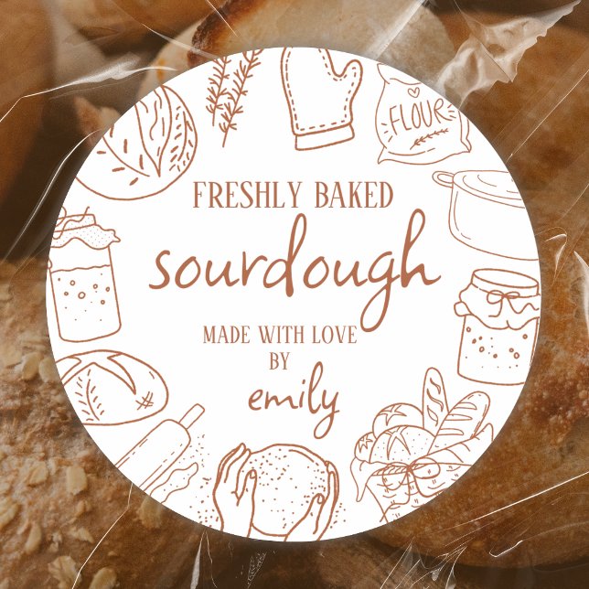 Sourdough Bread Cute Doodle Classic Round Sticker (Creator Uploaded)