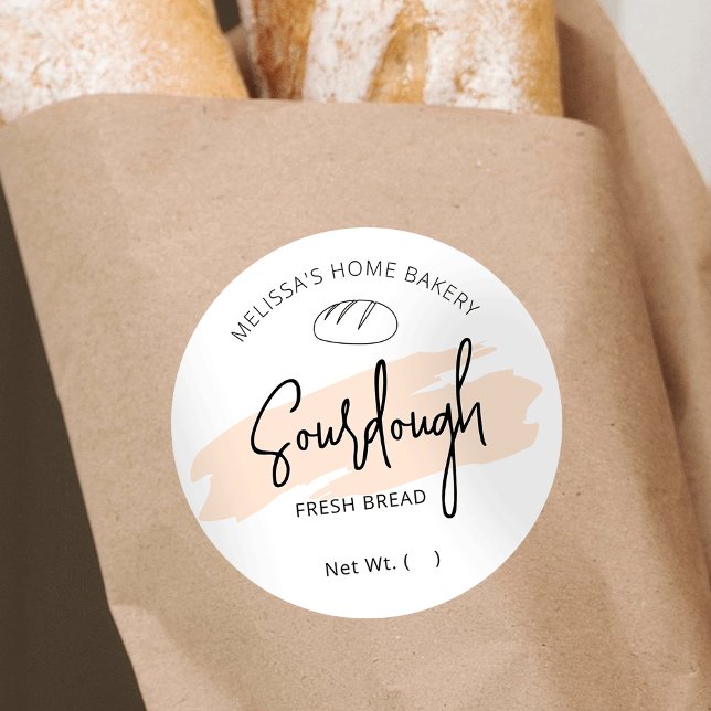 Sourdough Bread Pastel Beige Round Bakery Label (Modern light beige watercolor bread baker packaging labels with fully editable text & colors)