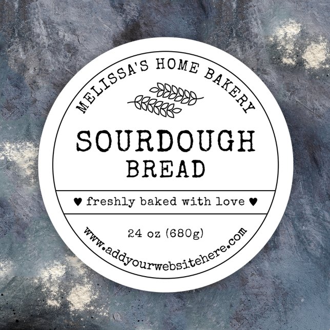 Sourdough Bread Rustic Vintage Simple Bakery Label (Rustic black and white round bread bakery labels - great for sourdough products)