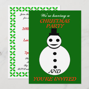 Souriant Noël Snowman Invitations de la fête perso