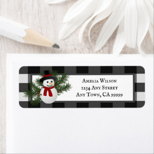 Sourire Snowman Buffalo Plaid Adresse de retour