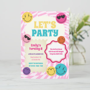 Sourires Super rétro Coloré Invitation d'anniversa