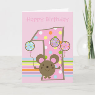 Souris à bulle rose Bonne 1ère carte d'anniversair