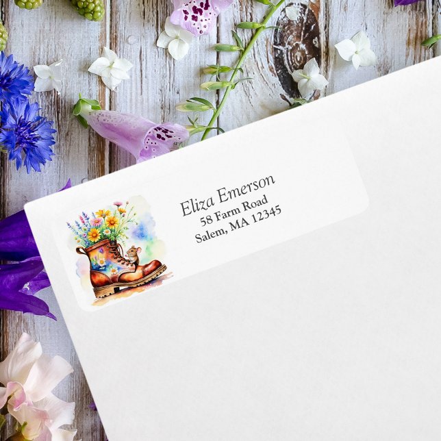 Souris aquarelle avec démarrage Fleur sauvage (A lovely country themed return  address label that was created by ai artwork.)