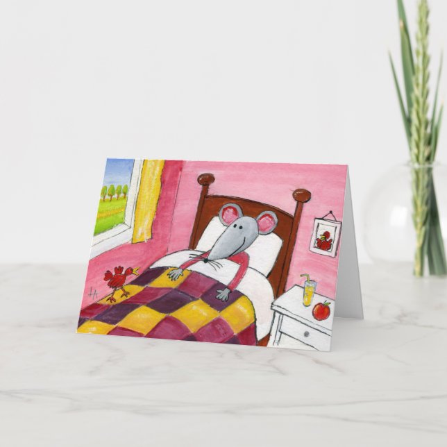 Souris au lit - Carte de bien-être (Devant)
