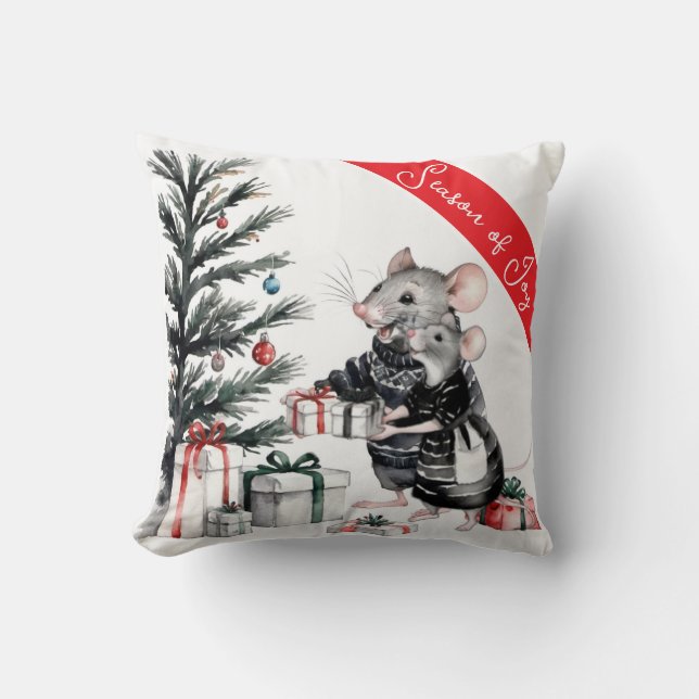 Souris avec arbre de Noël Coussin de vacances (Recto)