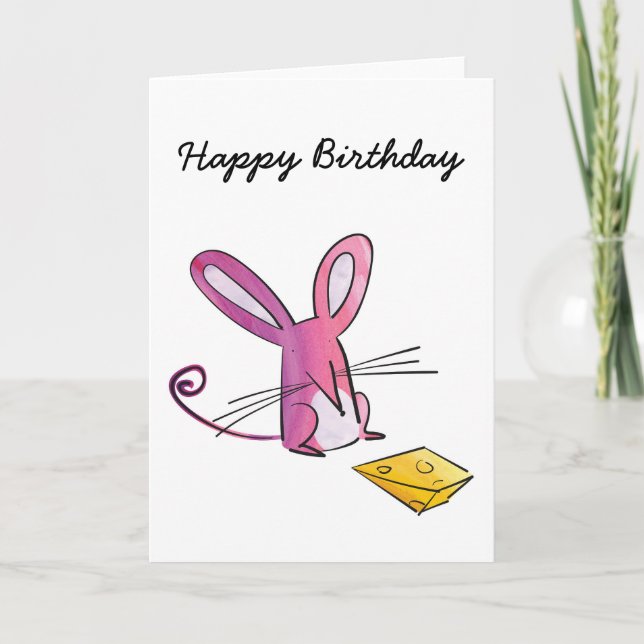 Souris avec carte d'anniversaire au fromage (Devant)