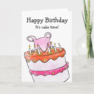 Souris avec carte d'anniversaire de gâteau