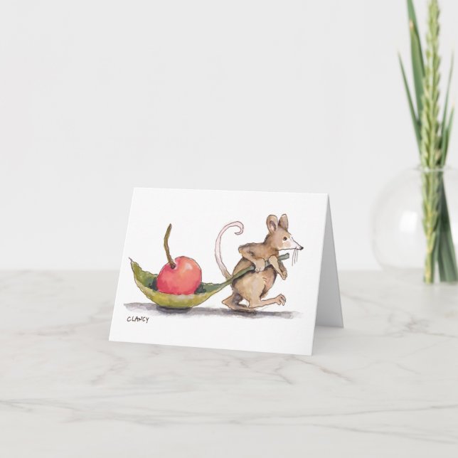 Souris avec carte de remerciements cerise (Devant)