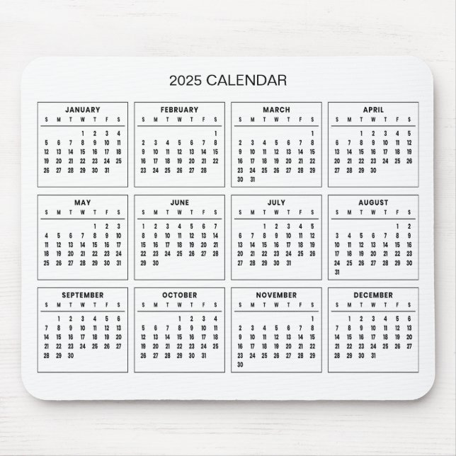 Souris Calendrier 2025 simple mais élégant | Tapis de sou (Devant)