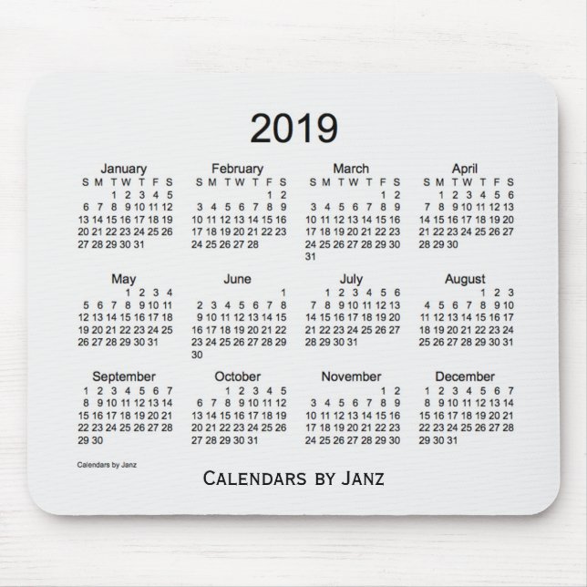 Souris Calendrier de fumée de 2019 blancs par le tapis de (Devant)