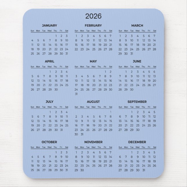 Souris Calendrier Élégant et Simple 2026 | Tapis de Souri (Devant)