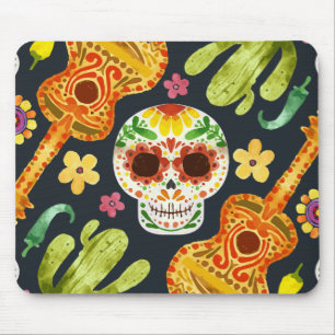 Souris Crâne à sucre et guitares Dia de Muertos Tapis d
