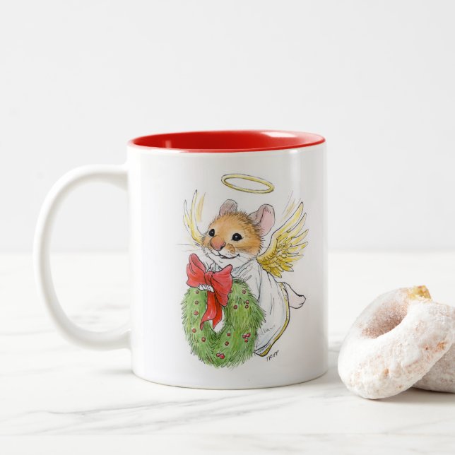 Souris d'ange de Noël avec la tasse de guirlande (Avec donut)