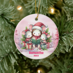 Souris de Noël rose Enfants Ornement photo