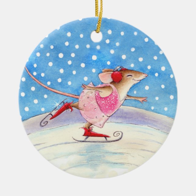 Souris de patinage ornement de Noël ou d'hiver (Devant)