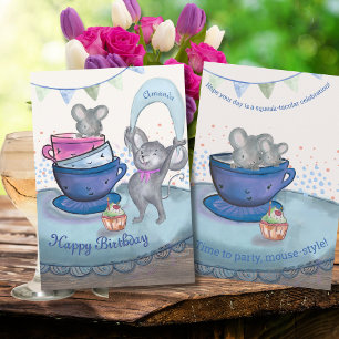 Souris drôles dans une tasse à thé - Carte de gâte
