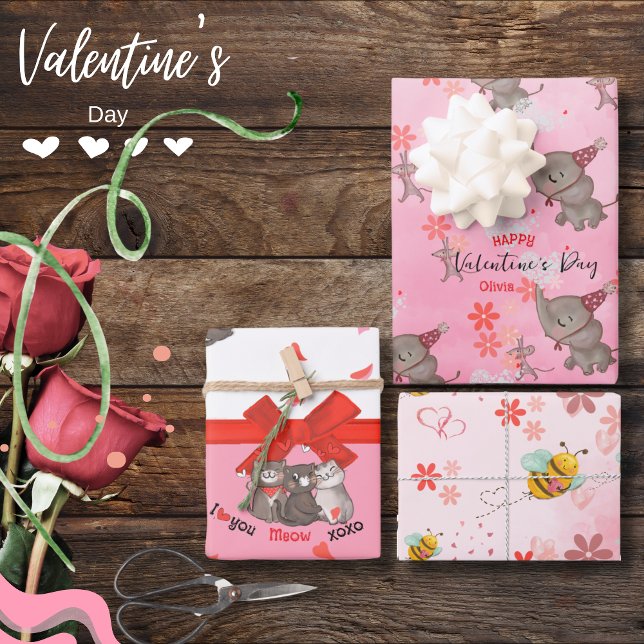 Souris éléphante, Chats, Papier à enveloppement ro (Elephant Mouse, Cats, Bee Pink Wrapping Paper)