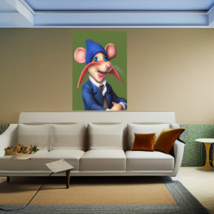 Souris en bleu veste et beanie   AI Art Poster