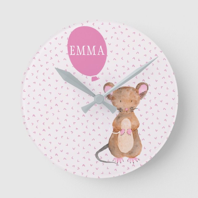Souris en bois mignonne pour enfants / Horloge mur (Recto)