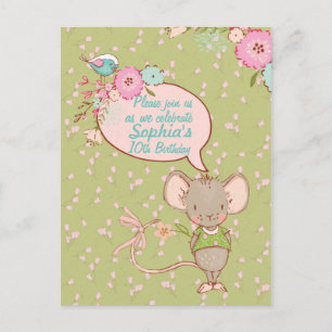 Souris et oiseaux Enfants Invitation d'anniversair