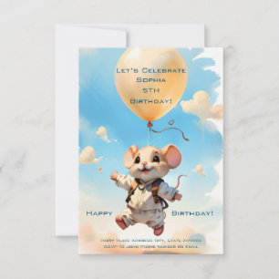 Souris mignonne avec ballon Happy Invitation pour 