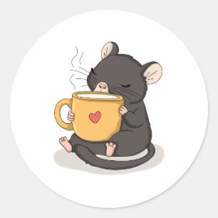 Souris Mignonne avec une Tasse de Café Autocollant